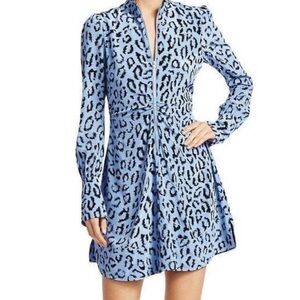 A.L.C. Marcella Leopard Silk Long Sleeve Blue Dress